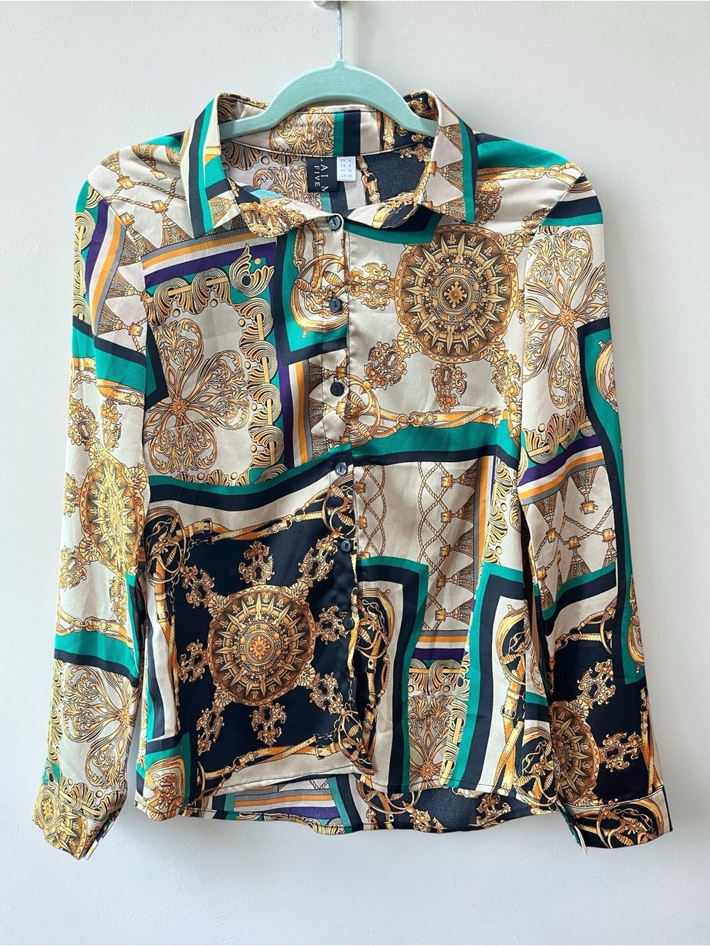 Baroque chain link sateen button down blouse - Lai Meng -4